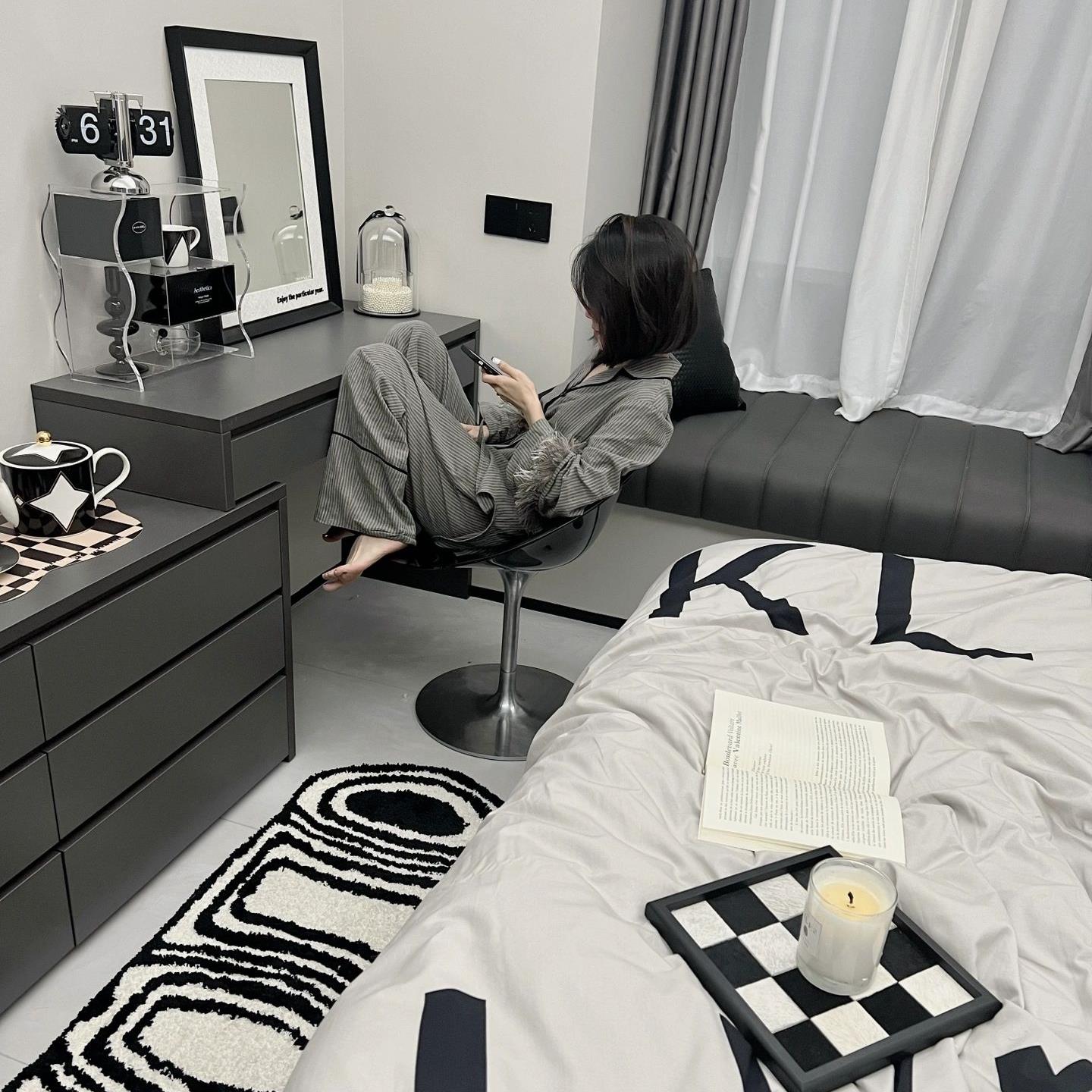全实木意式极简梳妆台书桌一体斗柜北欧风高档多功能收纳柜化妆桌