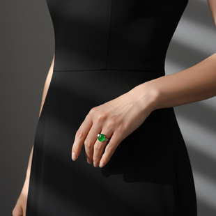 AILEQ纯银天然玉髓玛瑙满绿蛋面精致春夏戒指轻奢珠宝媲美翡翠K5