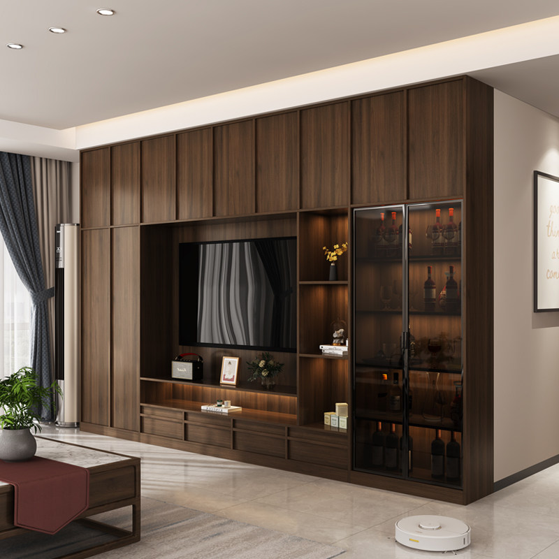 中古风电视柜书柜一体实木基材