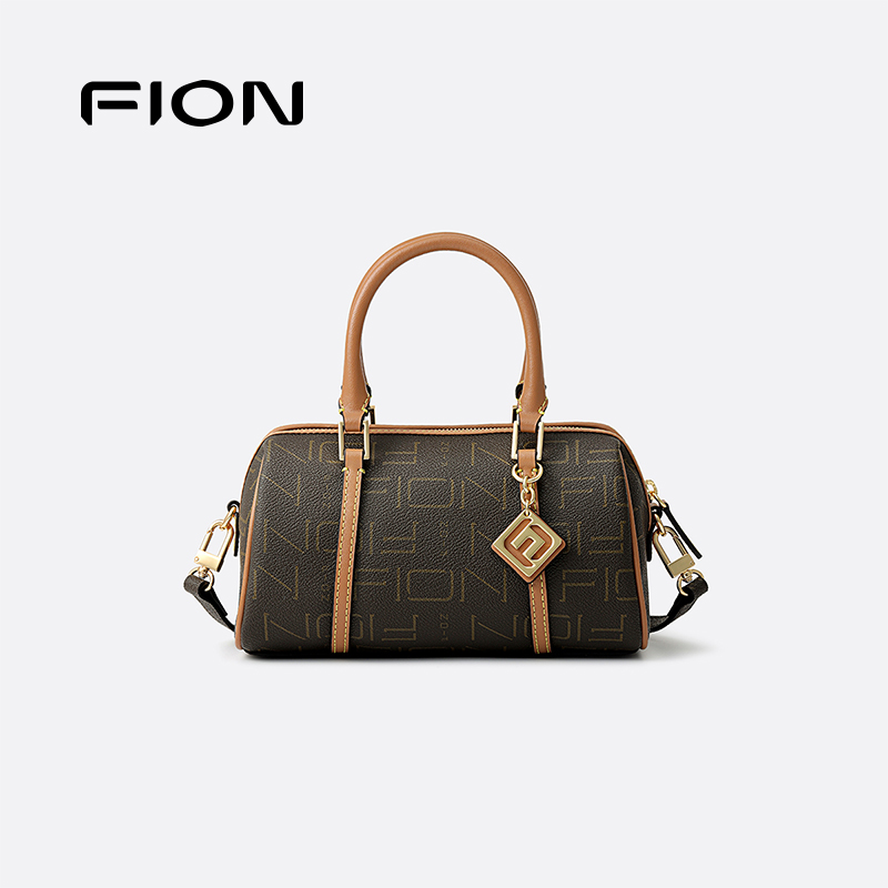 Fion/菲安妮女包2025新款波士顿包时尚老花百搭单肩斜挎包手提包