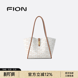 Fion 女大容量通勤复古老花单肩包包 菲安妮手提托特包2026年新款