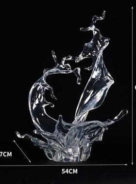 酒店大堂透明树脂工艺品摆件客厅高档水浪花雕塑别墅装饰桌面摆设