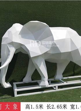 不锈钢几何切面象雕塑定制房地产块面熊动物网红打卡大象发光摆件
