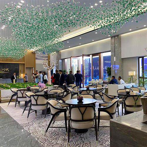 售楼部石头吊灯酒店大堂宴会厅现代简约复式楼楼梯制作工程水晶灯