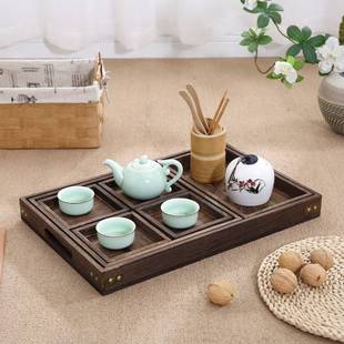 烧桐木茶盘格茶日具套装 式 家用围炉煮茶分木盘桌面桐木七件套托盘