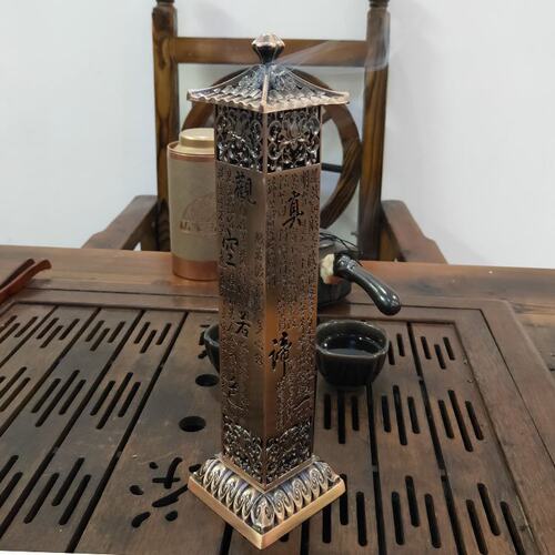 仿古立式线香炉心经卧香炉金属线香插家用室内复古工艺品摆件香座