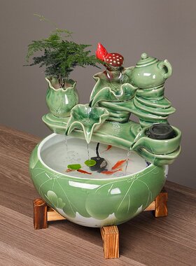 陶瓷鱼缸流水摆件喷泉家用小金鱼缸大号养鱼盆客厅加湿装饰品造景