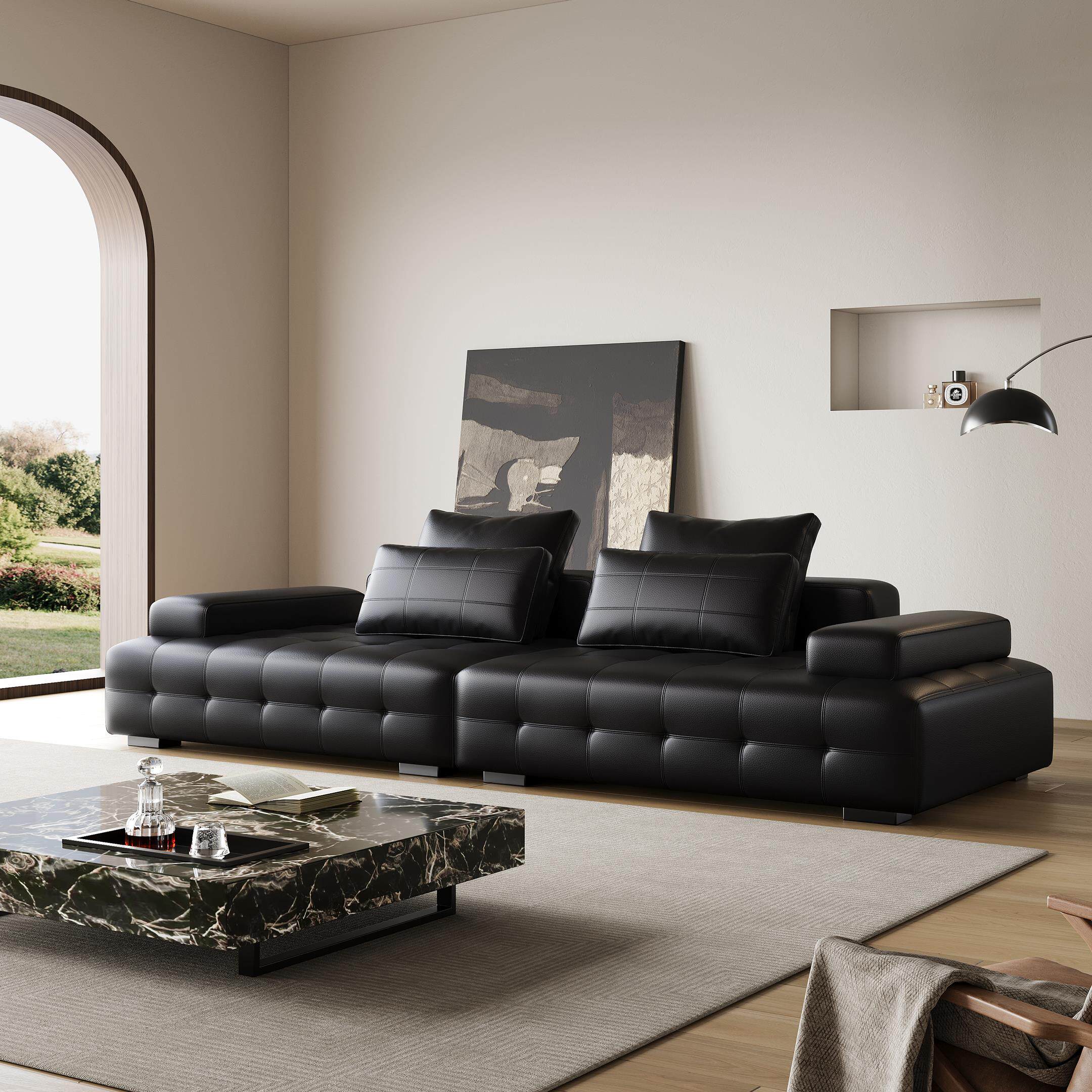 华意空间意式极简劳伦斯真皮沙发客厅高档轻奢现代别墅大户型直排