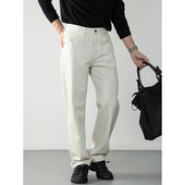 阔腿100%全棉牛仔裤 男四季 2025新款 美式 白色通勤休闲直筒全棉长裤