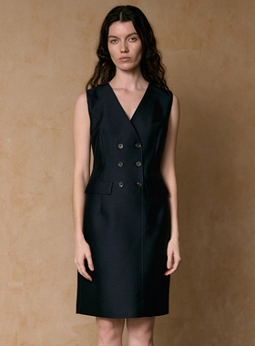 VER TOW墨蓝色马甲裙女裙通勤羊毛真丝高端OL修身背心裙 春季新款