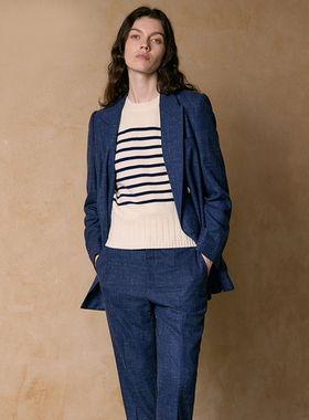 刘璇同款VERTOW午夜蓝肌理纹西装套装女设计师职场西服外套九分裤