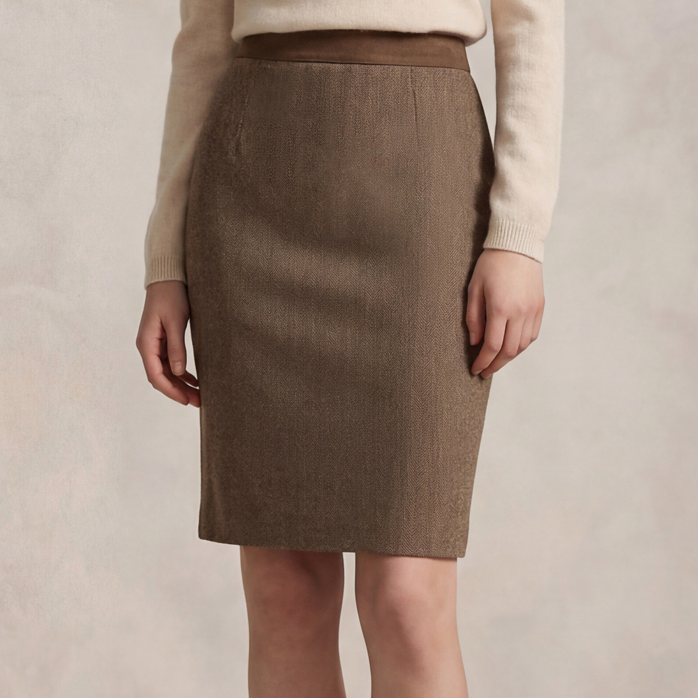 VERTOW深棕色羊皮拼接一步裙