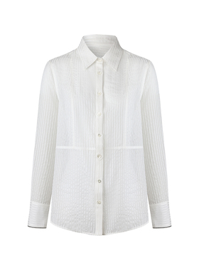 VER TOW 2025春夏白色竖条衬衫长袖简约百搭通勤职业衬衣女超薄