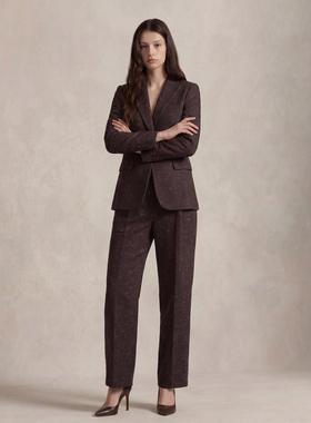 VER TOW深棕花纱单排扣复古高级感西装套装 女士羊毛轻奢职业正装