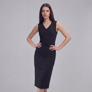 羊毛V领无袖 VER 开叉中长裙 26春新款 显瘦连衣裙 TOW 收腰通勤修身