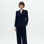修身 张婧仪同款 设计 套装 西服外套直筒裤 VER TOW藏青色双排扣西装