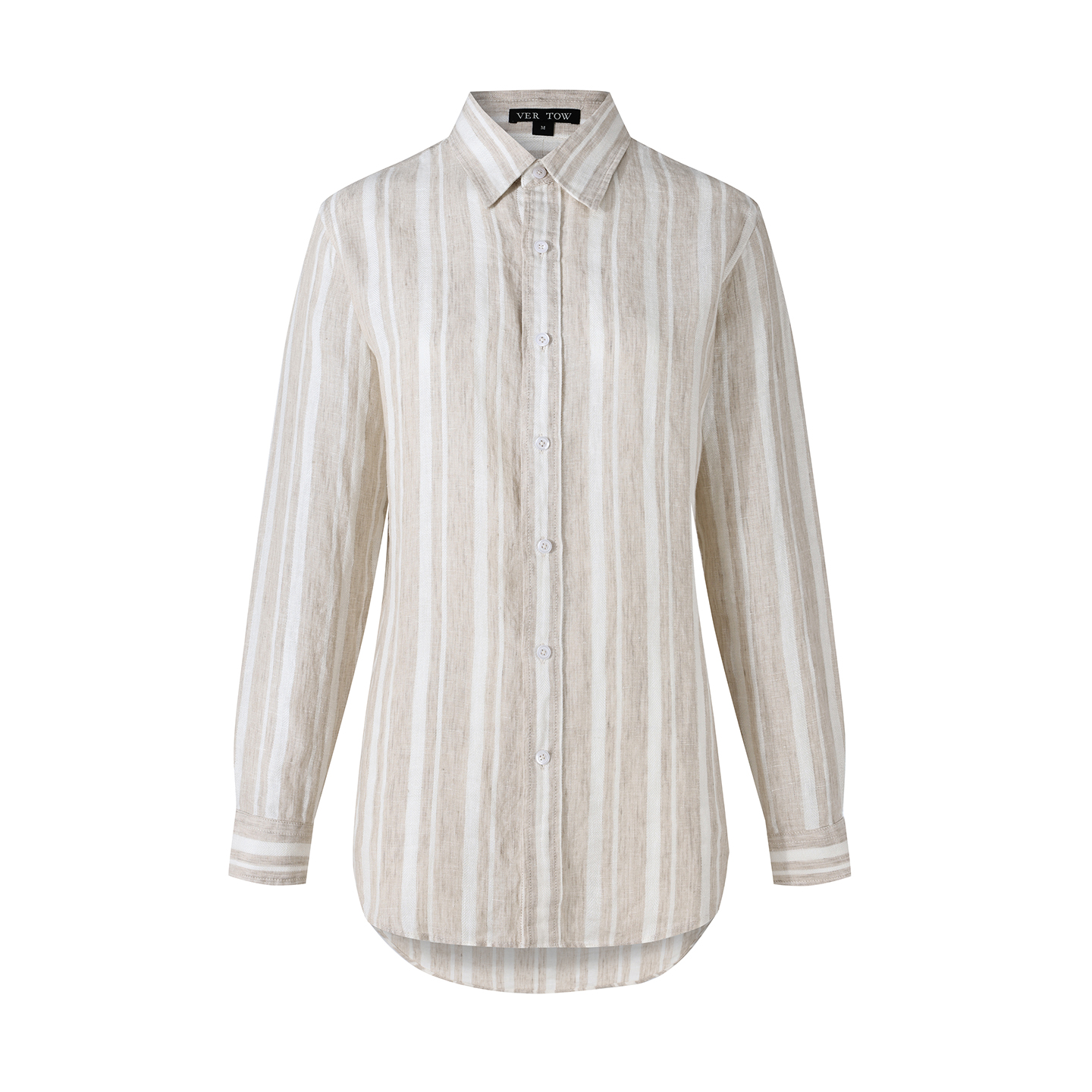 VERTOW百搭燕麦色亚麻条纹衬衫