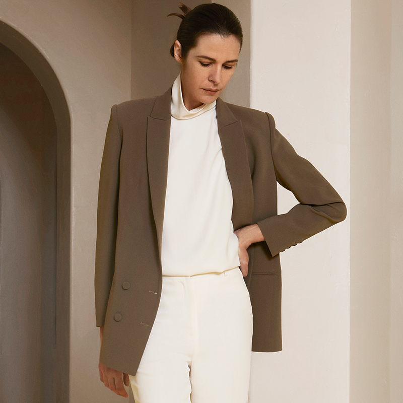 VERTOW棕色醋酸双排扣西装外套