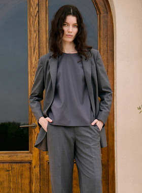 VER TOW春季高智感职场通勤灰色羊毛收腰西装西裤高端气质女套装