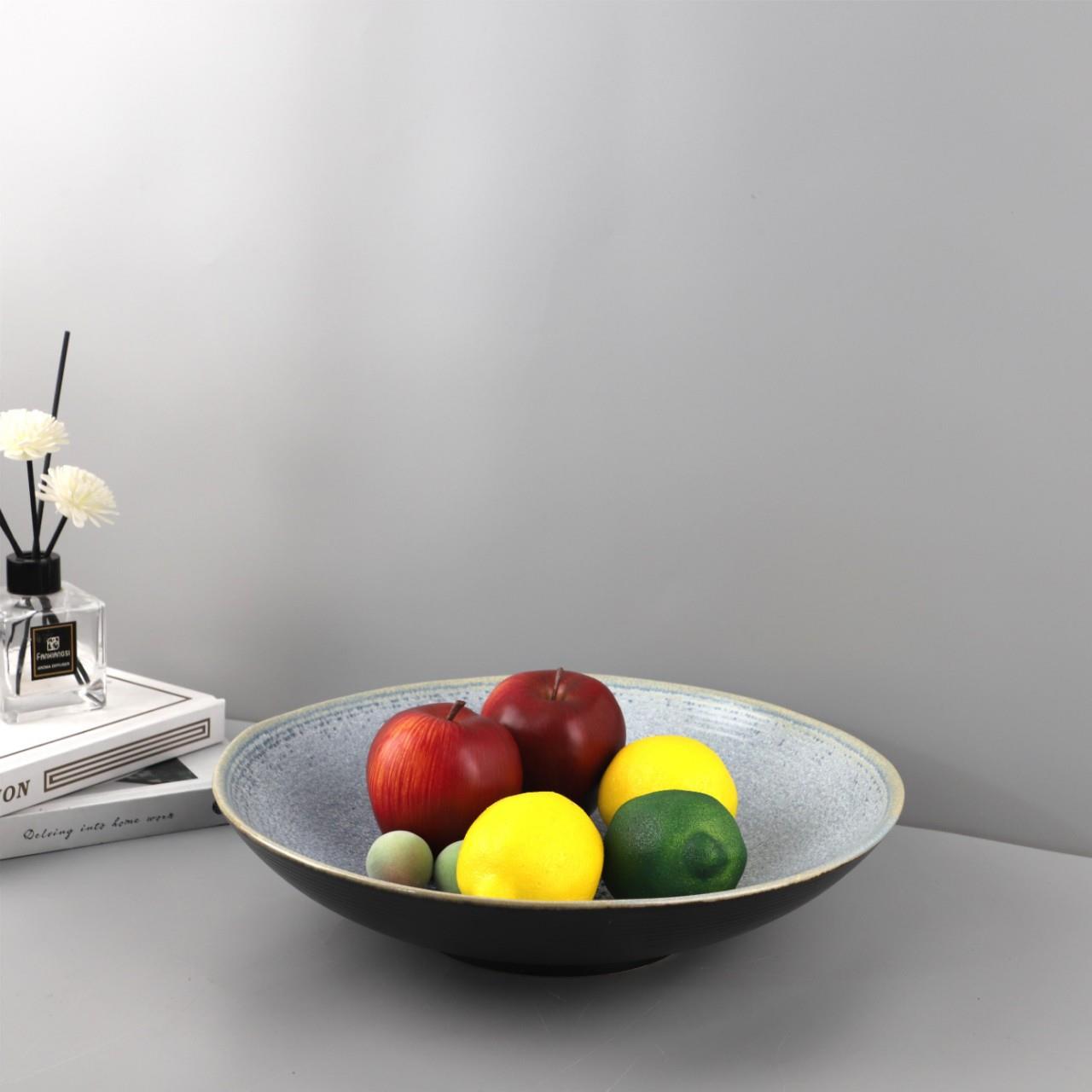 欧式极简圆形陶瓷果盘托盘桌面摆件客厅餐厅茶几酒店软装家居饰品