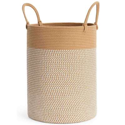 棉绳编织收纳筐圆形杂物收纳盒棉线长把手脏衣篮玩具筐整理筐