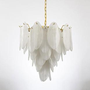 轻奢后现代简约羽毛玻璃片吊灯北欧艺术客厅卧室餐厅样板房吊灯