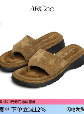 ARCcc WMNS S03真皮星星夹脚拖鞋 增高休闲凉鞋 一脚蹬人字拖