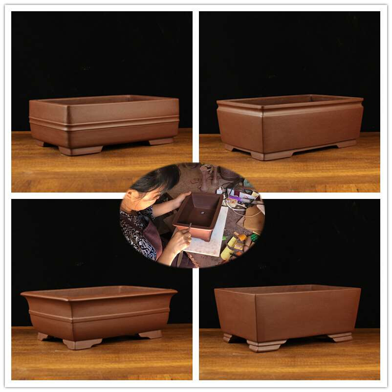 长方形马槽紫砂花盆 紫泥精品老桩盆景盆 小叶紫檀盆民间手工花盆