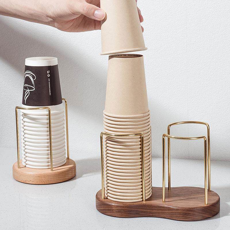 实木黄铜一次性杯架高档纸杯架取杯架子取杯器收纳水杯置物架桌面