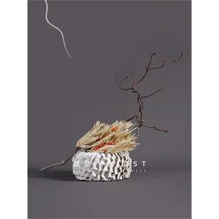 尧与新中国禅宗风格褶皱质感白色陶瓷花船模型房售楼处酒店花饰