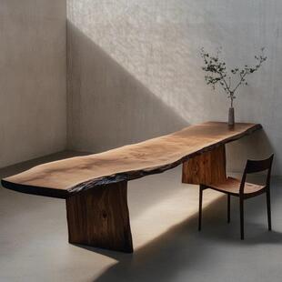 实木大板茶桌茶台侘寂风餐桌新中式茶几原木整板会议桌长桌洽谈桌