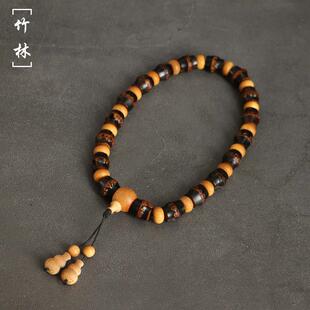 精品天然紫竹鞭手持文玩实心金丝竹手串男女款竹制竹根手链竹把玩