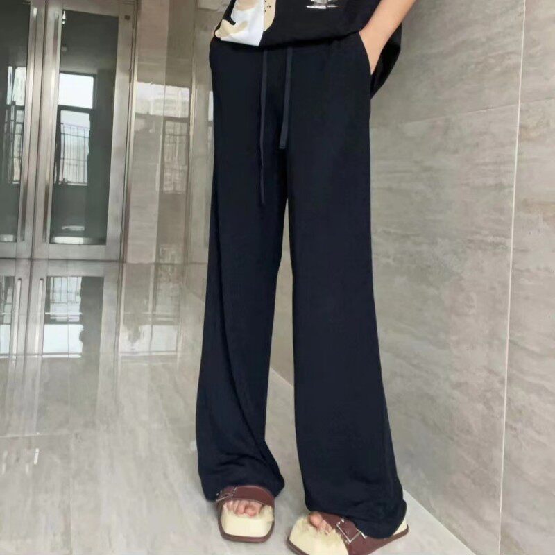 专柜商场同款阿玛施女装2026夏季新款高腰垂感薄款冰丝休闲阔腿裤