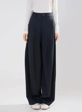 阿玛施女装正品2026春季新款高腰显瘦黑色长裤宽松弯刀阔腿休闲裤