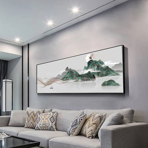 新中式墙壁挂画客厅装饰画茶室背景墙房间壁画卧室床头墙面山水画