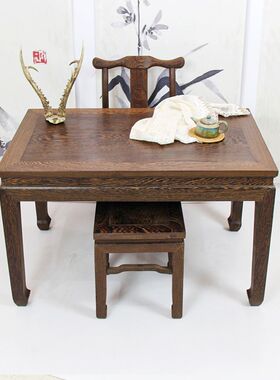 鸡翅木长桌餐桌实木茶桌中式家用饭桌客厅茶几现代简约红木长条桌