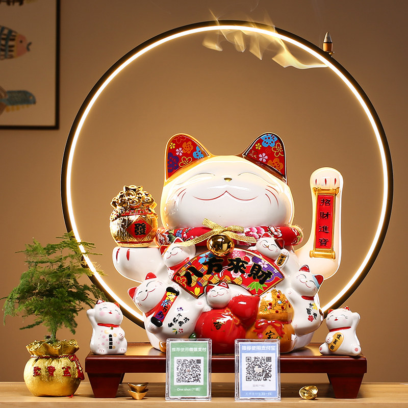 招财猫摆件店铺开业礼品创意收银台自动招手摇手陶瓷特大号发财猫