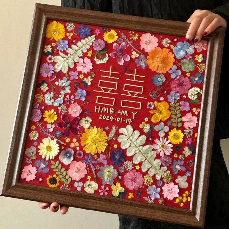 手工diy礼物永生花压花干花相框摆件喜字画框结婚礼物送新人订婚