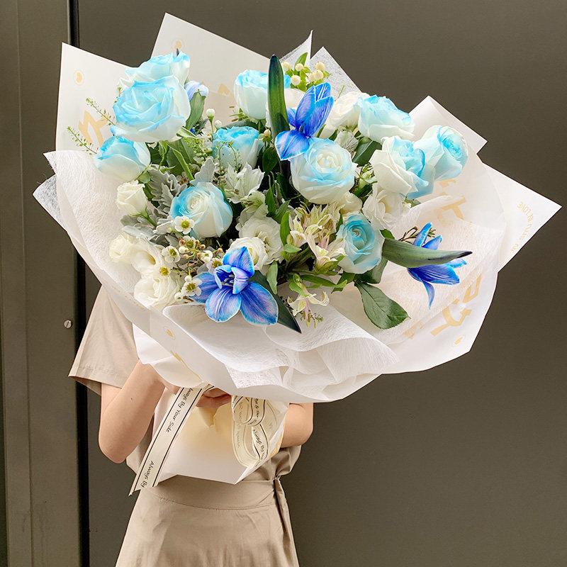 杭州鲜花同城速递爱人生日玫瑰花桔梗混搭花束订花店配送上门女友