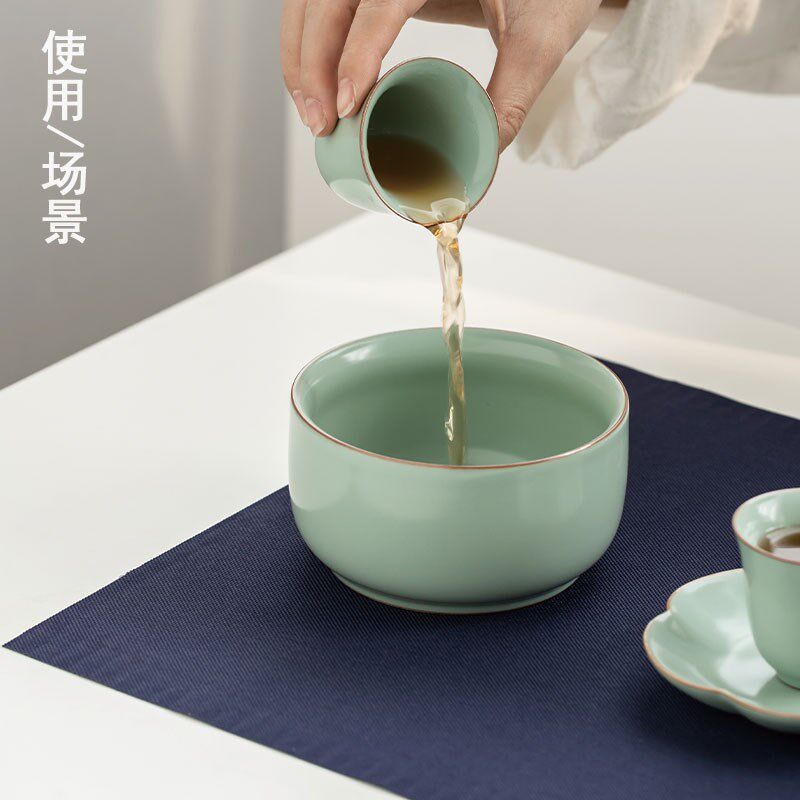 汝窑建水羊脂玉瓷茶盂茶艺小号水盂家用陶瓷茶渣缸水洗笔洗废水捅