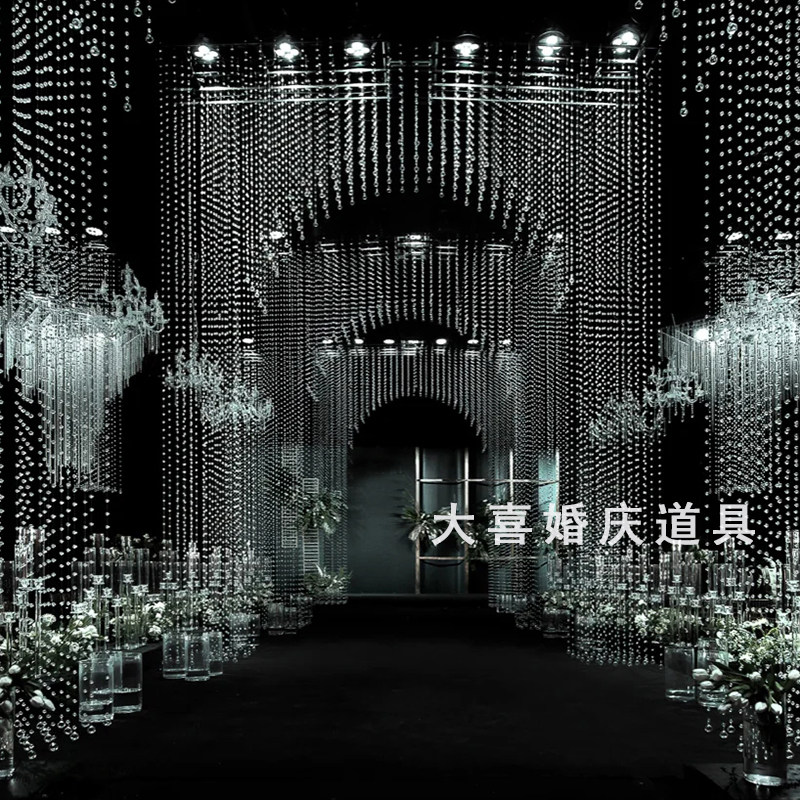 婚庆水晶珠串拱门婚礼吊顶布置路引舞台场景装饰新款菠萝拱形珠帘