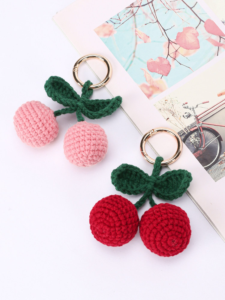 成品樱桃挂饰纯手工编织毛线团钩针包包挂件钥匙扣diy闺蜜礼物