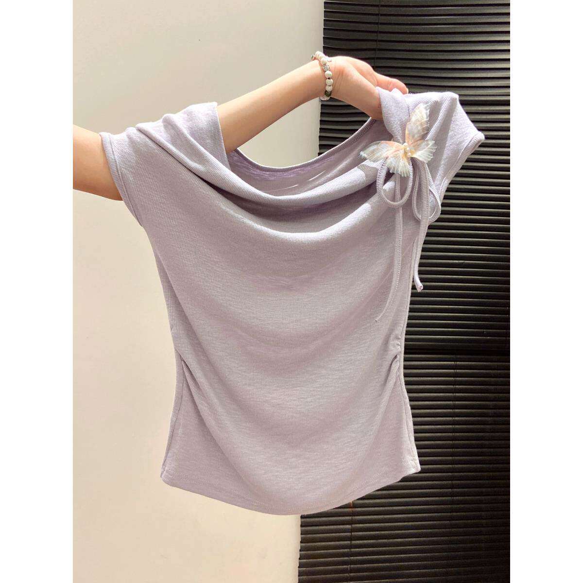 古典舞蹈服飘逸仙气蝴蝶短袖上衣现代舞形体练功服中国舞演出服装