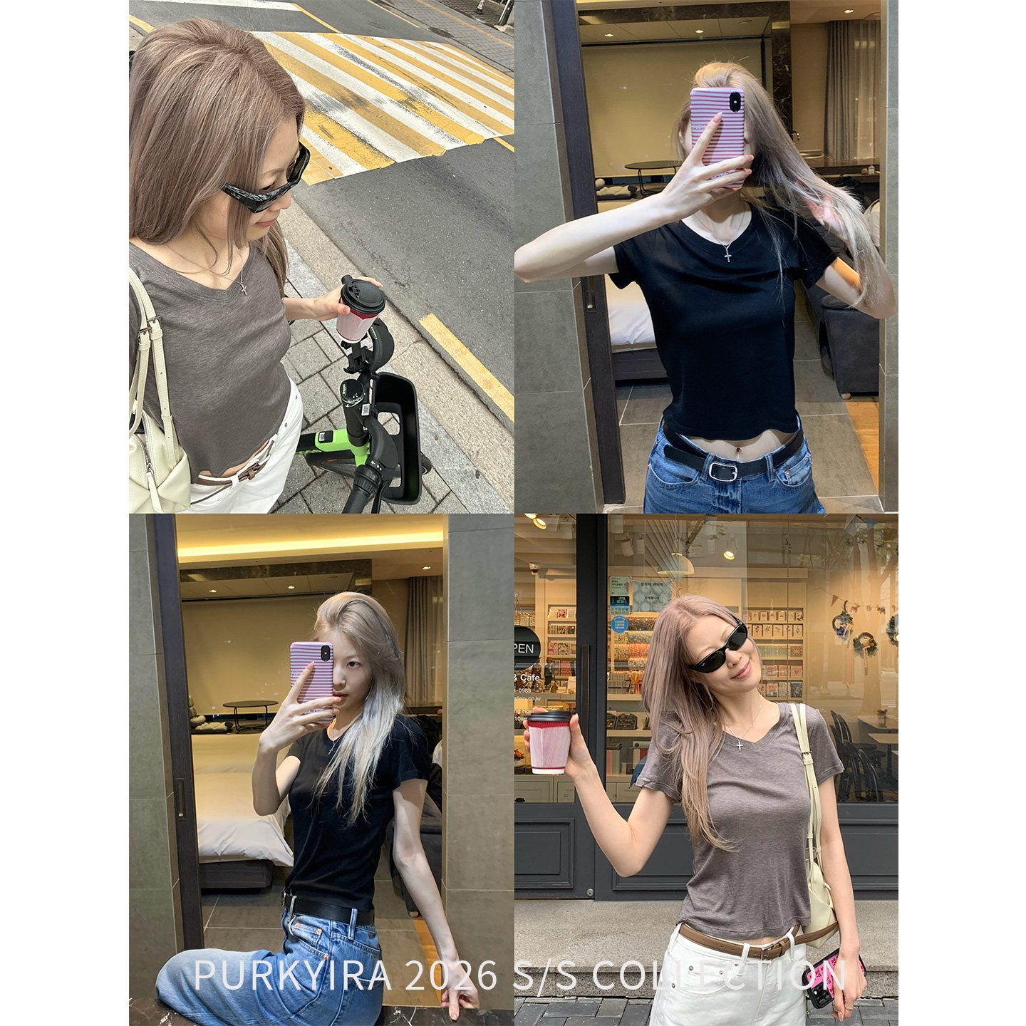 朴夏桑蚕丝亚麻V领短袖T恤显瘦