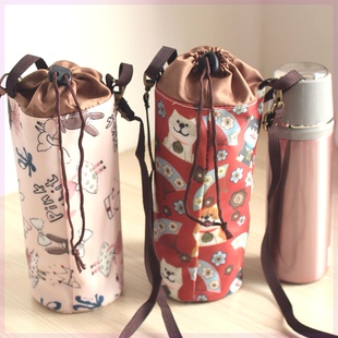 可爱 小型韩国进口防水牛津布杯套 水壶包小拎包印花复古色斜挎包