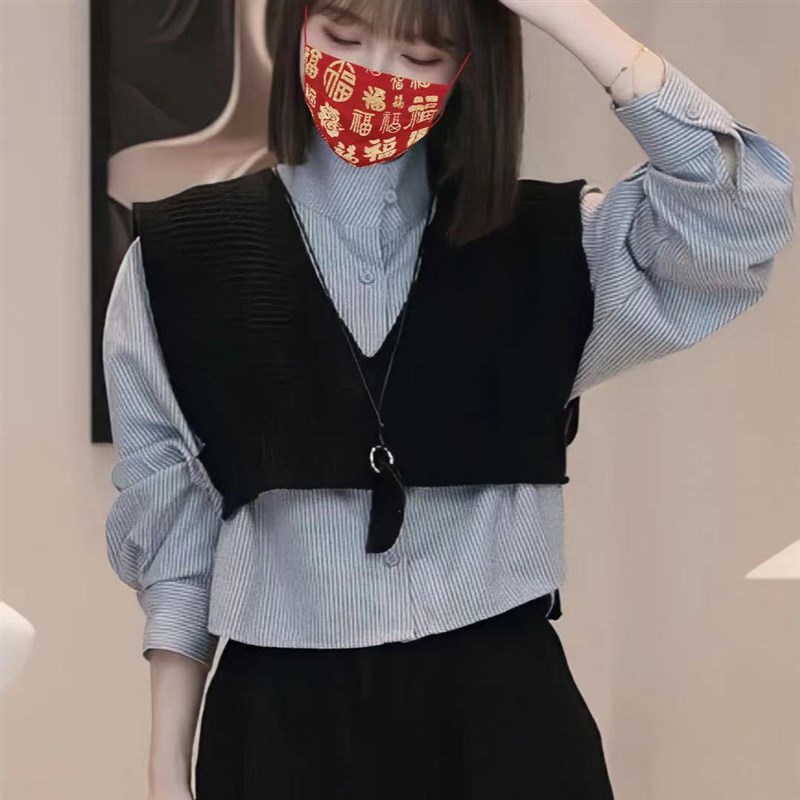 直销韩版时尚气质POLO领长袖衬衫女设计感露肩镂空宽松百搭中长款