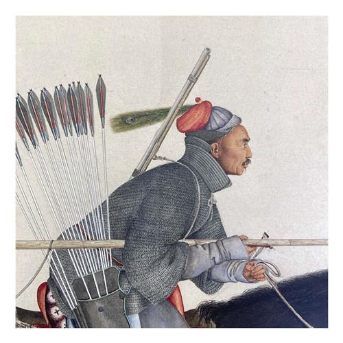 国画覆制 郎世宁 阿玉锡持矛荡寇图绢布微喷战斗杀敌人物横幅挂画