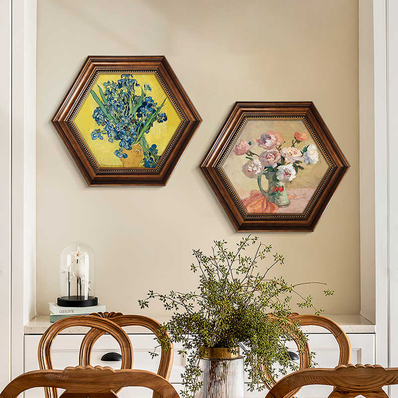 美式装饰画餐厅复古花卉挂画饭厅餐桌背景墙壁画创意欧式油画梵高图片