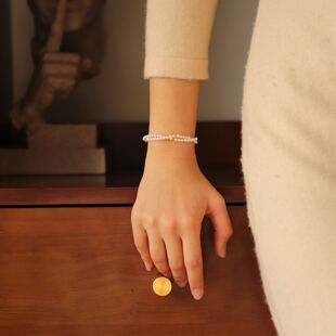 浪鲤金风玉露 欧若拉极光天然淡水珍珠baby珠18K金双层手链礼物