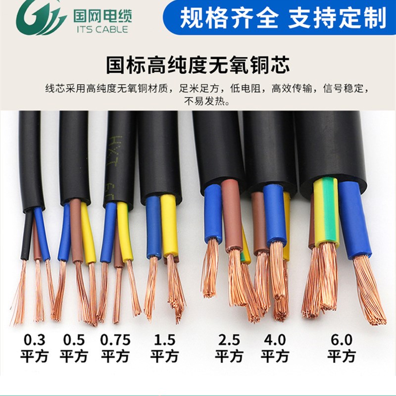 昆明电缆厂国标纯铜芯电线软线RVV监控护套线多芯1.5 2.5 4 6平方